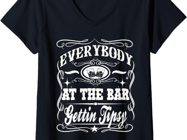 Womens everybody at the bar getting tipsy double back print v-neck t-shirt