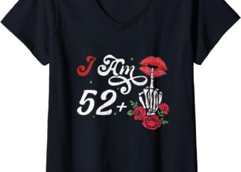 Womens I Am 52 Plus 1 Middle Finger Skull Funny 53th Birthday Women V-Neck T-Shirt