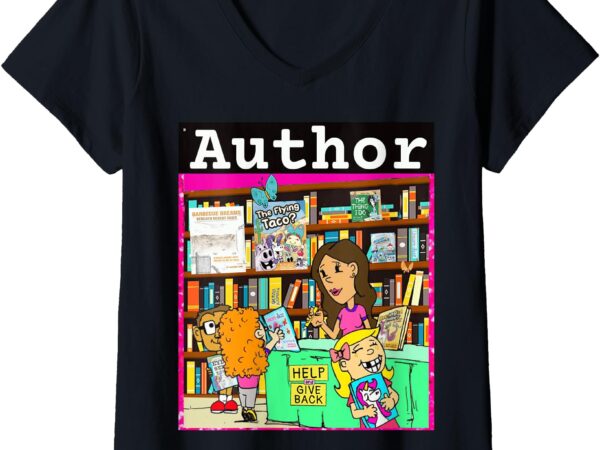 Womens i am an author – fiction bookshelf unicorn jazz v-neck t-shirt