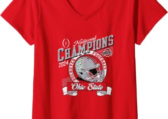 Womens Ohio State Buckeyes National Champs 2024 CFP Retro Red V-Neck T-Shirt