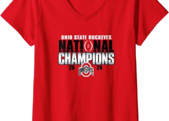 Womens Ohio State Buckeyes National Champs 2024 CFP Winners Red V-Neck T-Shirt