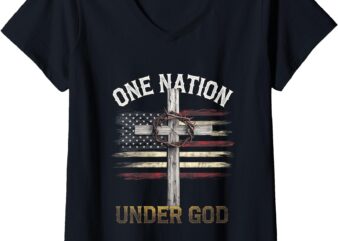 Womens One Nation Under God – American Flag Christian V-Neck T-Shirt