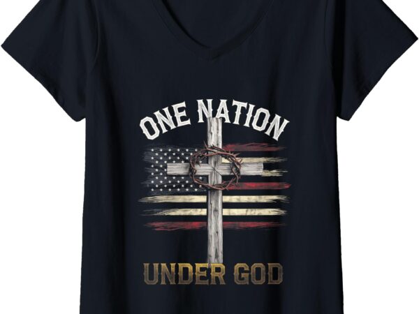 Womens one nation under god – american flag christian v-neck t-shirt