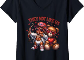 Womens They Not Like Us Black Cupid Blowing Bubble Black Valentines V-Neck T-Shirt