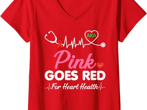 Womens women costume aka pink goes red for heart health awareness v-neck t-shirt