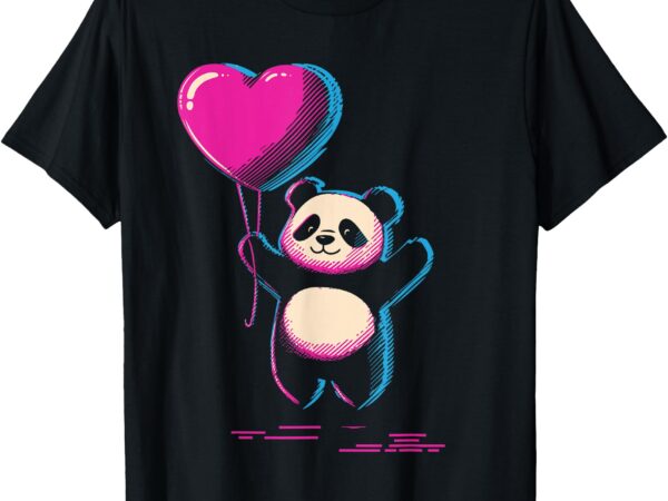 Y2k retro pixel art panda heart balloon for women and girls t-shirt