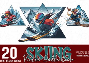 Trendy Retro Vintage Winter Sports Skiing t-shirt design bundle of 20 designs – download instantly