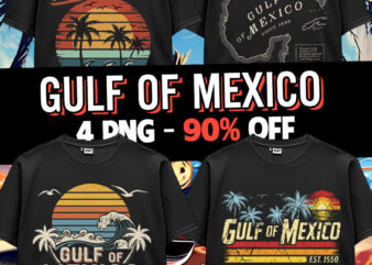 Gulf Of Mexico US America Est 1550 Retro Vintage Beach T-Shirt Design Bundle PNG 2