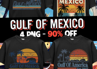 Gulf Of Mexico US America Est 1550 Retro Vintage Beach T-Shirt Design Bundle PNG 3