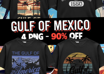 Gulf Of Mexico US America Est 1550 Retro Vintage Beach T-Shirt Design Bundle PNG 4