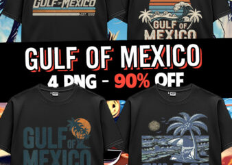 Gulf Of Mexico US America Est 1550 Retro Vintage Beach T-Shirt Design Bundle PNG 5