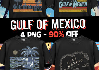 Gulf Of Mexico US America Est 1550 Retro Vintage Beach T-Shirt Design Bundle PNG 1