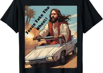 chaos as Jesus on a long drive with blue sky and dry desert. T-Shirt