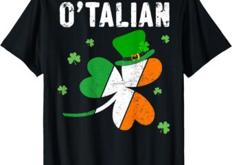 (on back) pinched hand clover, O’talian shamrock italy flag T-Shirt