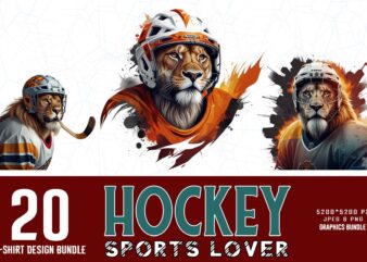 20 Vintage Sports Lion Hockey Player t-shirt design bundle