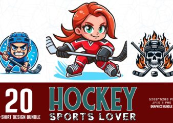 Vintage Sports Hockey t-shirt design bundle of 20 designs – download instantly