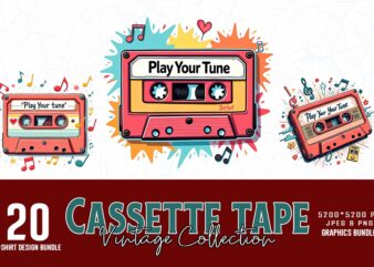 Groovy Cassette Tape t-shirt design bundle of 20 designs – download instantly T-Shirt Printable Design