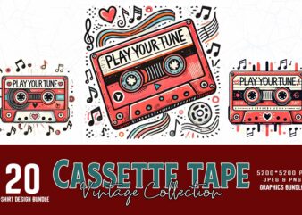 Trendy Retro Vintage Music Lover Cassette Tape t-shirt design bundle