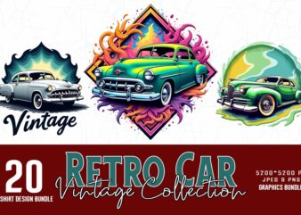 Vintage Colour Car t-shirt design bundle of 20 designs