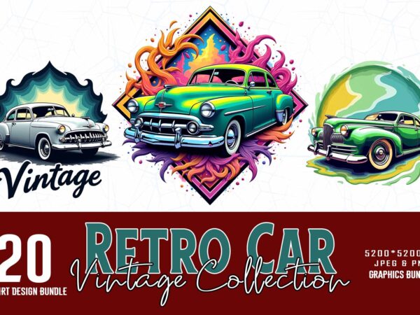 Vintage colour car t-shirt design bundle of 20 designs