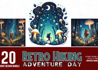 Popular Groovy Hiking Adventure Lover t-shirt design bundle of 20 designs – download instantly T-Shirt Bundle