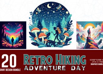 Vintage Hiking Adventure t-shirt design bundle of 20 designs – download instantly