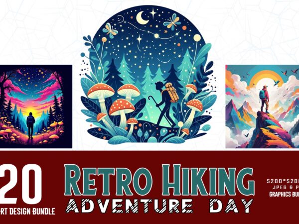 Vintage hiking adventure t-shirt design bundle of 20 designs – download instantly