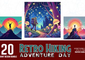 Vintage Hiking Adventure t-shirt design bundle of 20 designs – download instantly