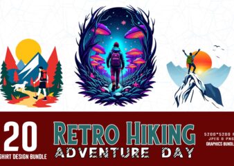 Popular Groovy Hiking Adventure Lover t-shirt design bundle of 20 designs – download instantly T-Shirt