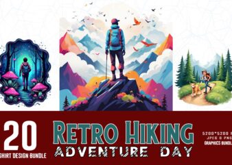 Vintage Hiking Adventure t-shirt design bundle of 20 designs – download instantly