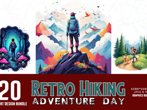 Vintage hiking adventure t-shirt design bundle of 20 designs – download instantly