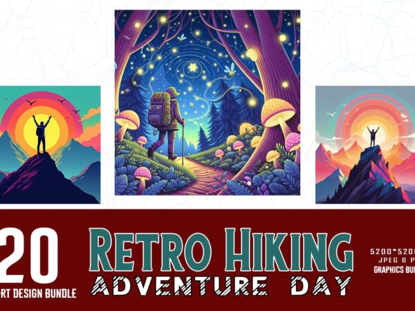 Vintage hiking adventure t-shirt design bundle of 20 designs – download instantly