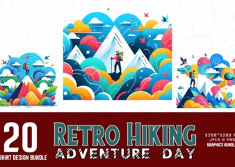 Popular Groovy Hiking Adventure Lover t-shirt design bundle of 20 designs – download instantly