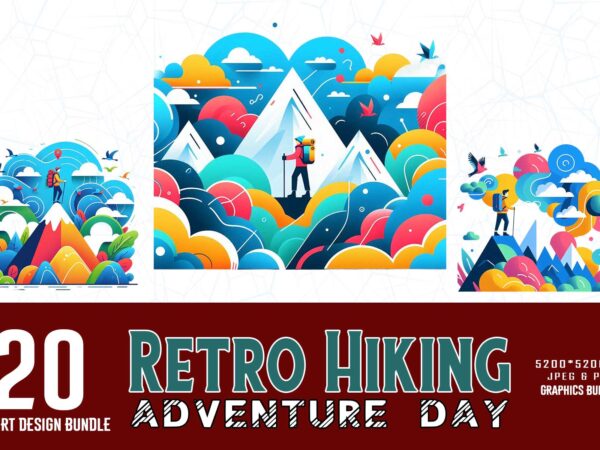 Popular groovy hiking adventure lover t-shirt design bundle of 20 designs – download instantly