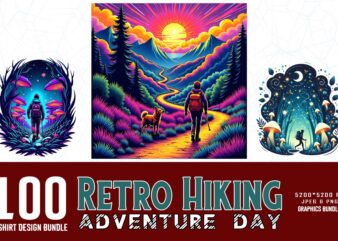 100 Popular Groovy Hiking Adventure Lover t-shirt design bundle