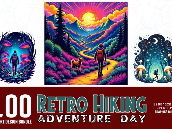 100 popular groovy hiking adventure lover t-shirt design bundle