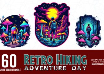 60 Trendy Retro Vintage Hiking Adventure t-shirt design bundle