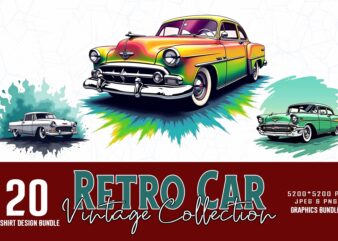 20 Trendy Retro Vintage Car Lover t-shirt design bundle