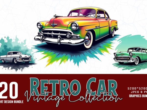 20 trendy retro vintage car lover t-shirt design bundle