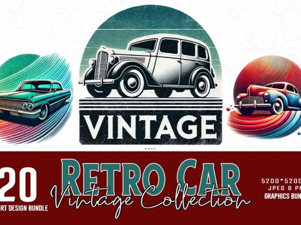 Retro vintage car t-shirt design bundle for print on demand business