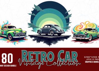 Trendy Retro Vintage Car Lover t-shirt design bundle of 80 designs – download instantly