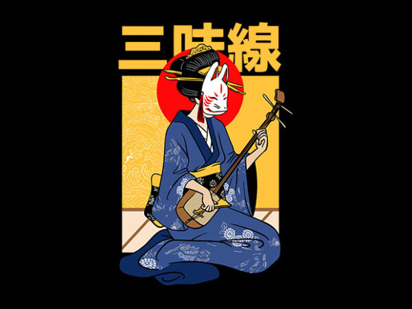 Shamisen kitsune t shirt template vector