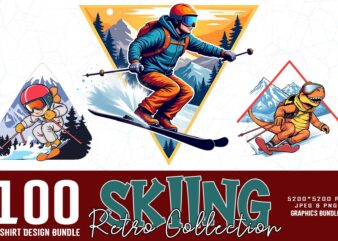 Bestselling Trendy Retro Vintage Winter Sports Skiing t-shirt design bundle of 100 designs – download instantly Retro Vintage Tee Bundle