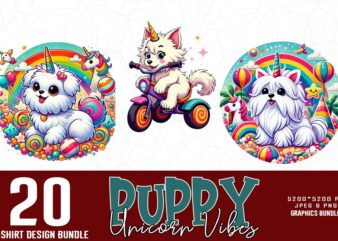 Trendy Retro Vintage Unicorn Puppy Dog t-shirt design bundle