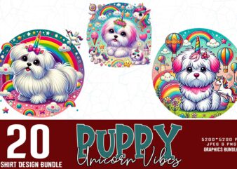 Vintage Puppy Unicorn t-shirt design bundle of 20 designs – download instantly