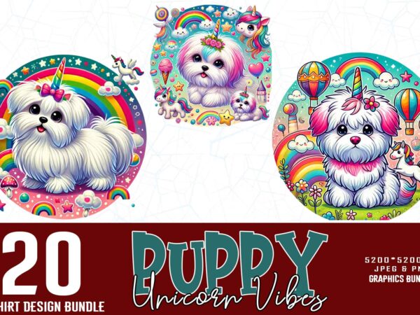 Vintage puppy unicorn t-shirt design bundle of 20 designs – download instantly