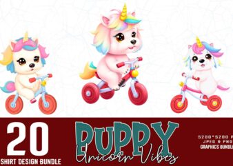 Vintage Puppy Unicorn t-shirt design bundle of 20 designs – download instantly