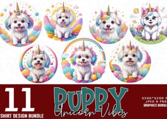 Trendy Retro Vintage Unicorn Puppy Dog t-shirt design bundle of 11 designs – download instantly