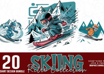 Winter Sports Skiing Illustration T-shirt design bundle of 20 designs