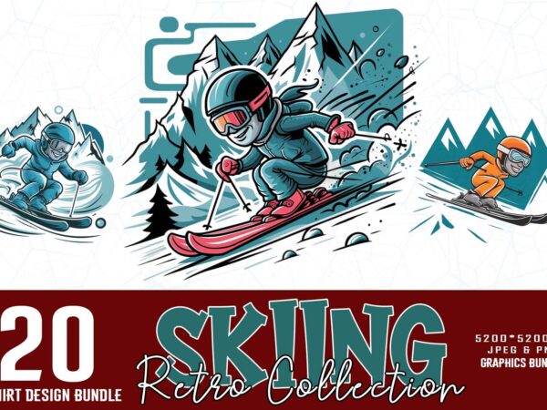 Winter sports skiing illustration t-shirt design bundle of 20 designs